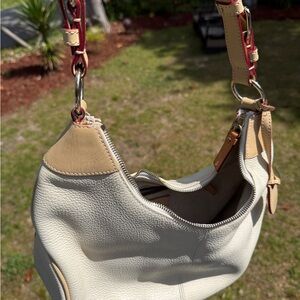 Dooney & Bourke Cream and Tan Hobo with Pebbled Leather